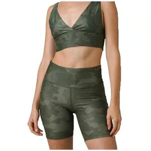 Prana Green Camo Print Electa Short II NEW Size XS Bike Shorts Pockets $59